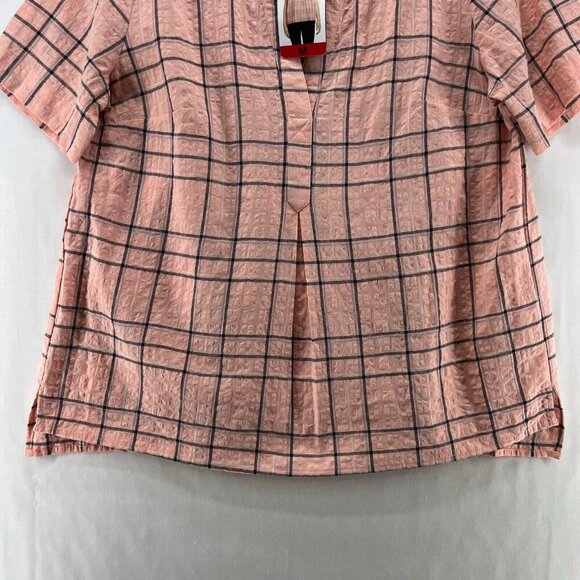 Gloria Vanderbilt Blouse Size M Seersucker Plaid Popover Short Sleeve Pink - Picture 4 of 11